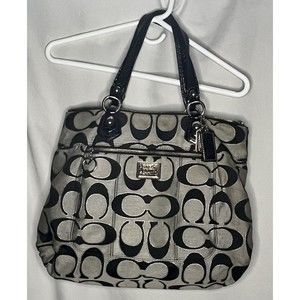 Coach “C” Purse Tote Shoulder Bag Large Gray Purple Interior